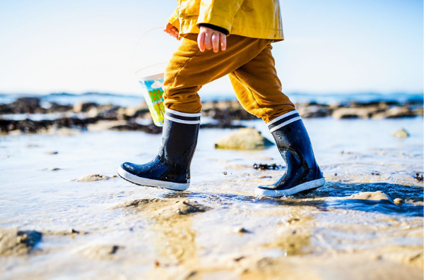 child's boot at low tide in Brittany